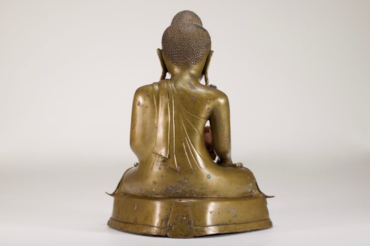 Bouddha Birman Shakyamuni En Bronze, 19ème Siècle.-photo-3