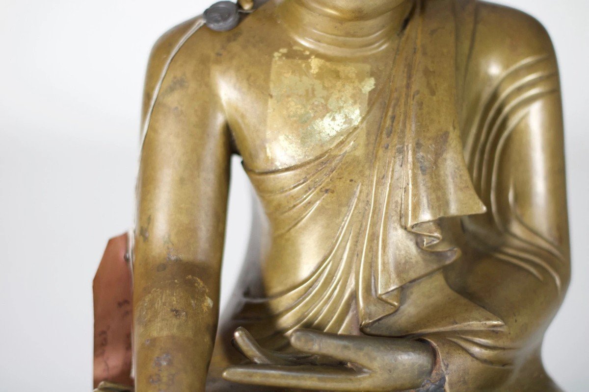 Bouddha Birman Shakyamuni En Bronze, 19ème Siècle.-photo-3