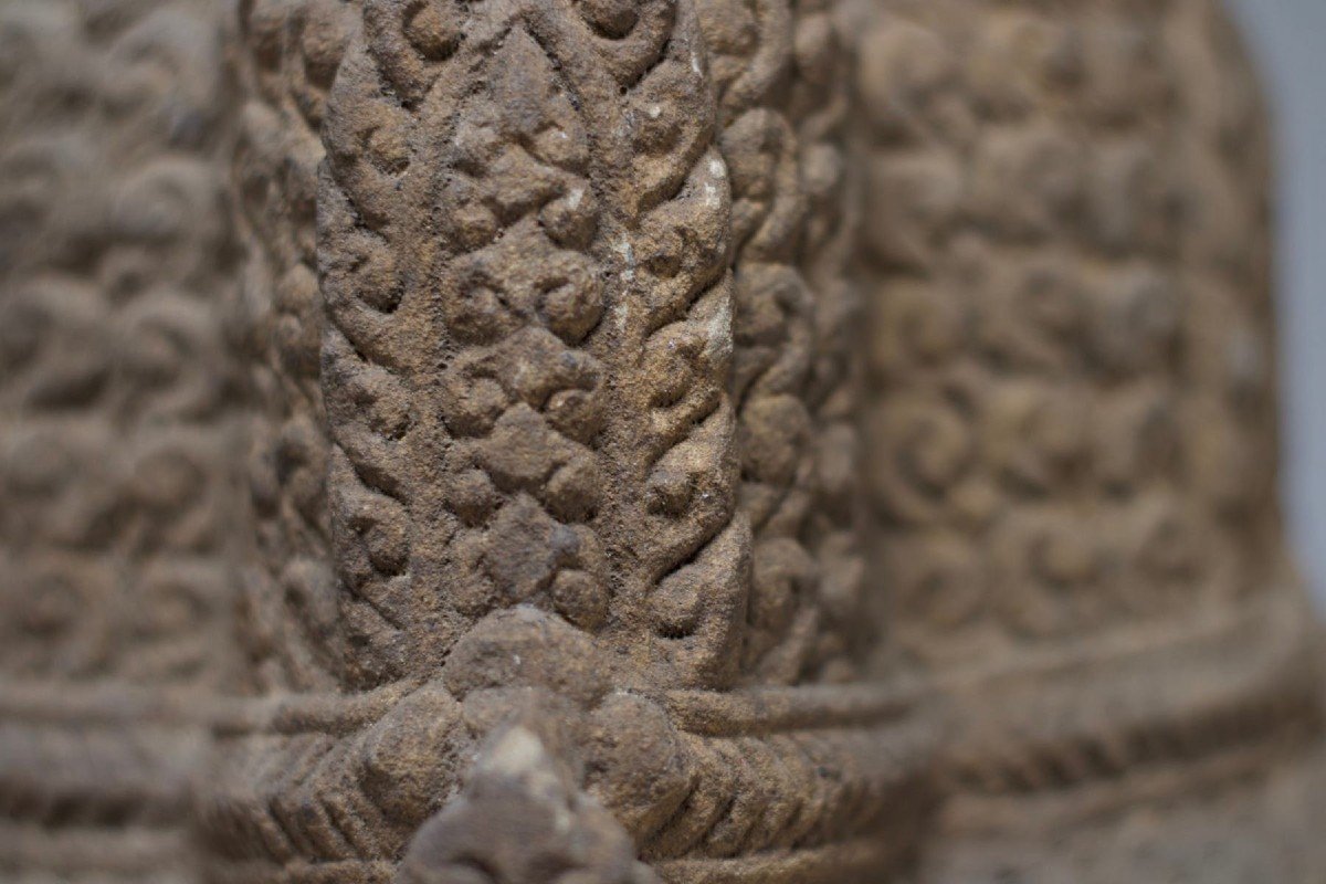 Tête De Brahma En Grès, Style Khmer.-photo-3