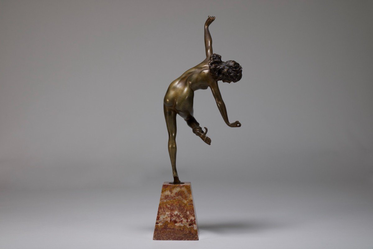 Danseuse Au Serpent,  Bronze Art Déco, Claire Colinet .-photo-3