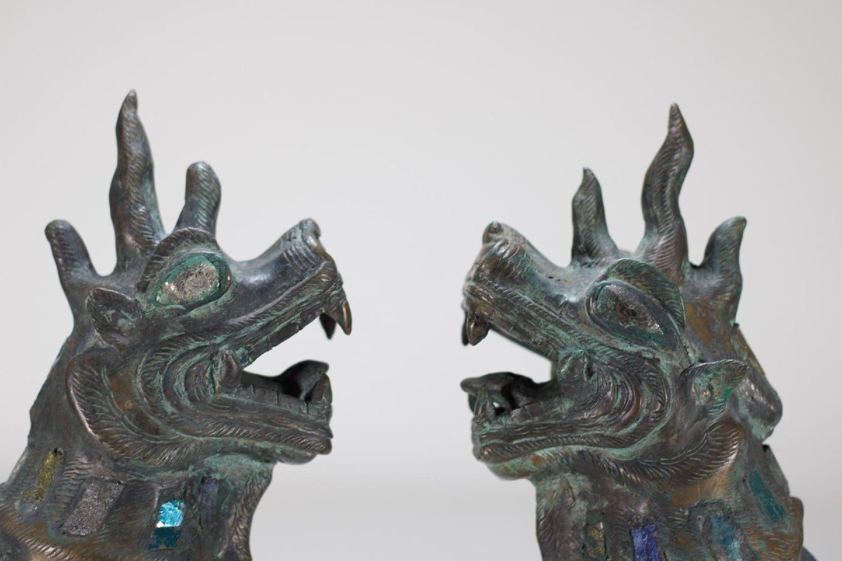Pair Of Bronze Guardian Lions-photo-3