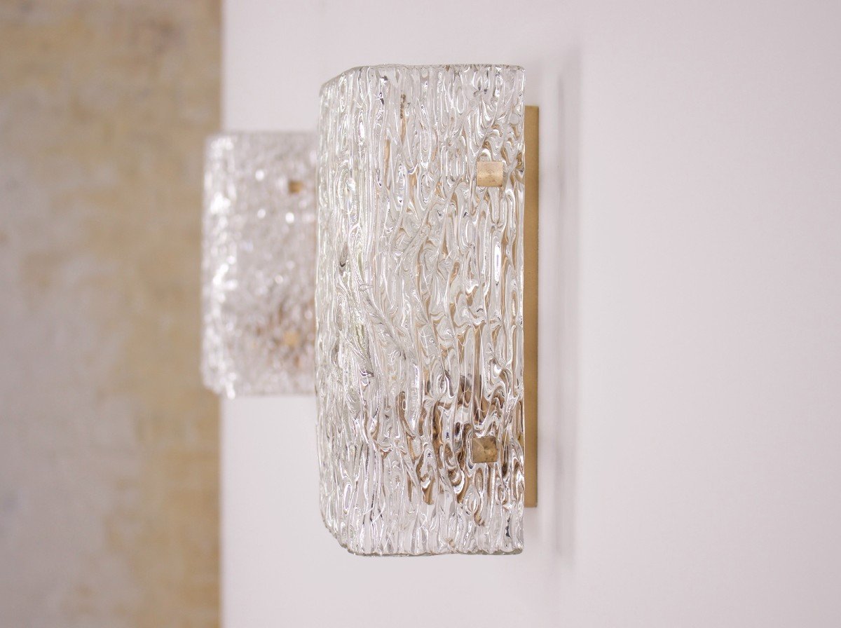 Pair Of “ice Glass” Wall Sconces, Kalmar.-photo-2