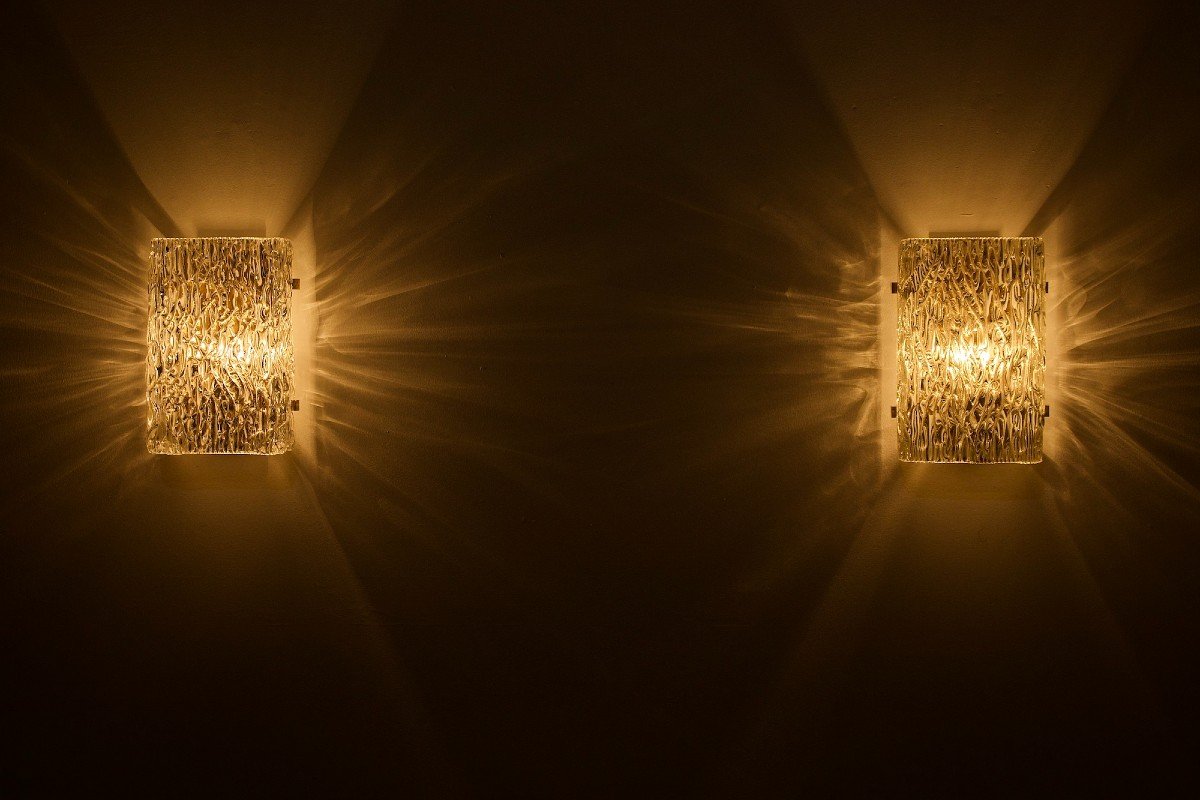 Pair Of “ice Glass” Wall Sconces, Kalmar.-photo-2