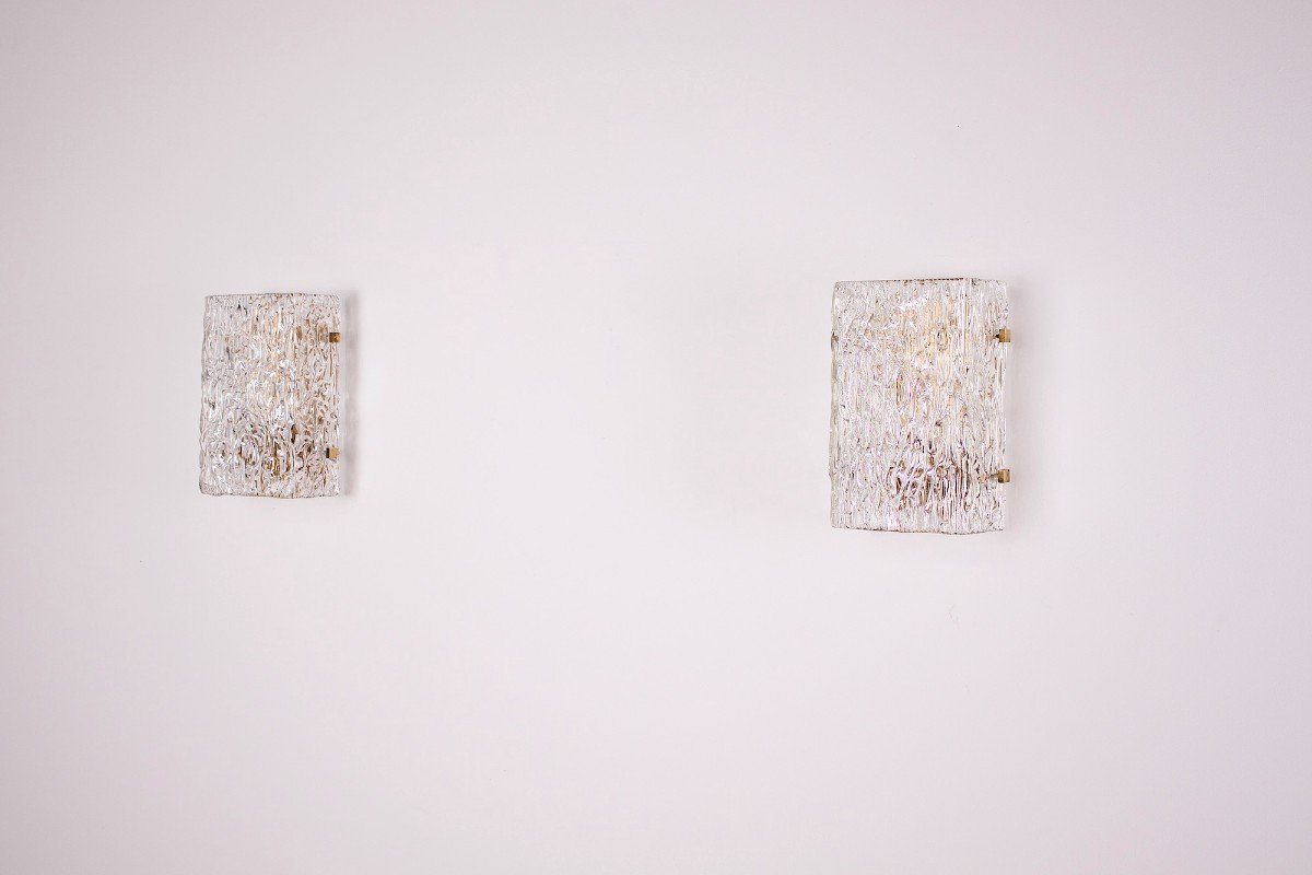 Pair Of “ice Glass” Wall Sconces, Kalmar.-photo-1
