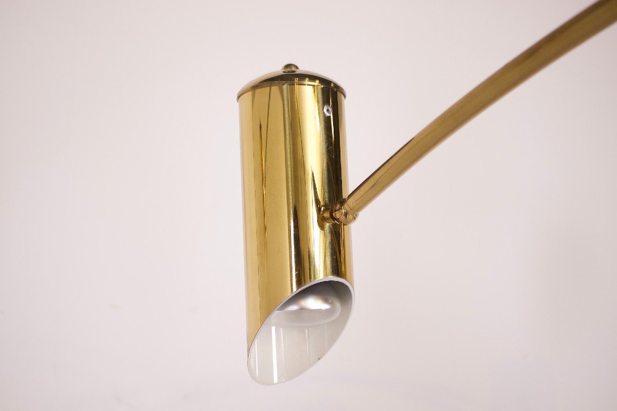 Lampadaire Italien 5 Bras, Travertin & Laiton. (h 215 Cm)-photo-3