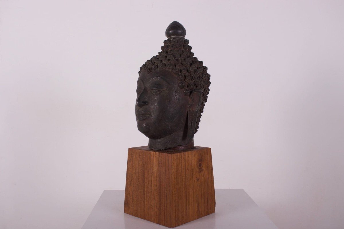 Large Bronze Buddha Head Lan Na-photo-2