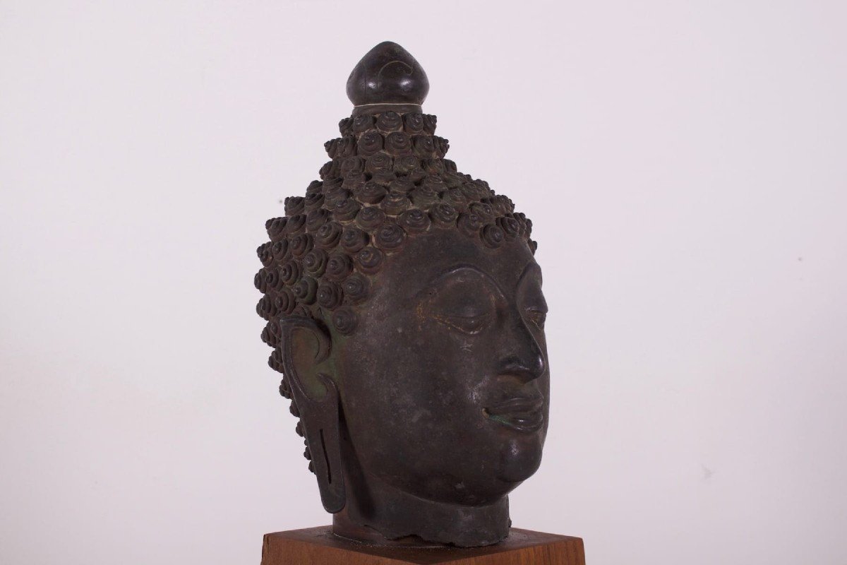 Large Bronze Buddha Head Lan Na-photo-4