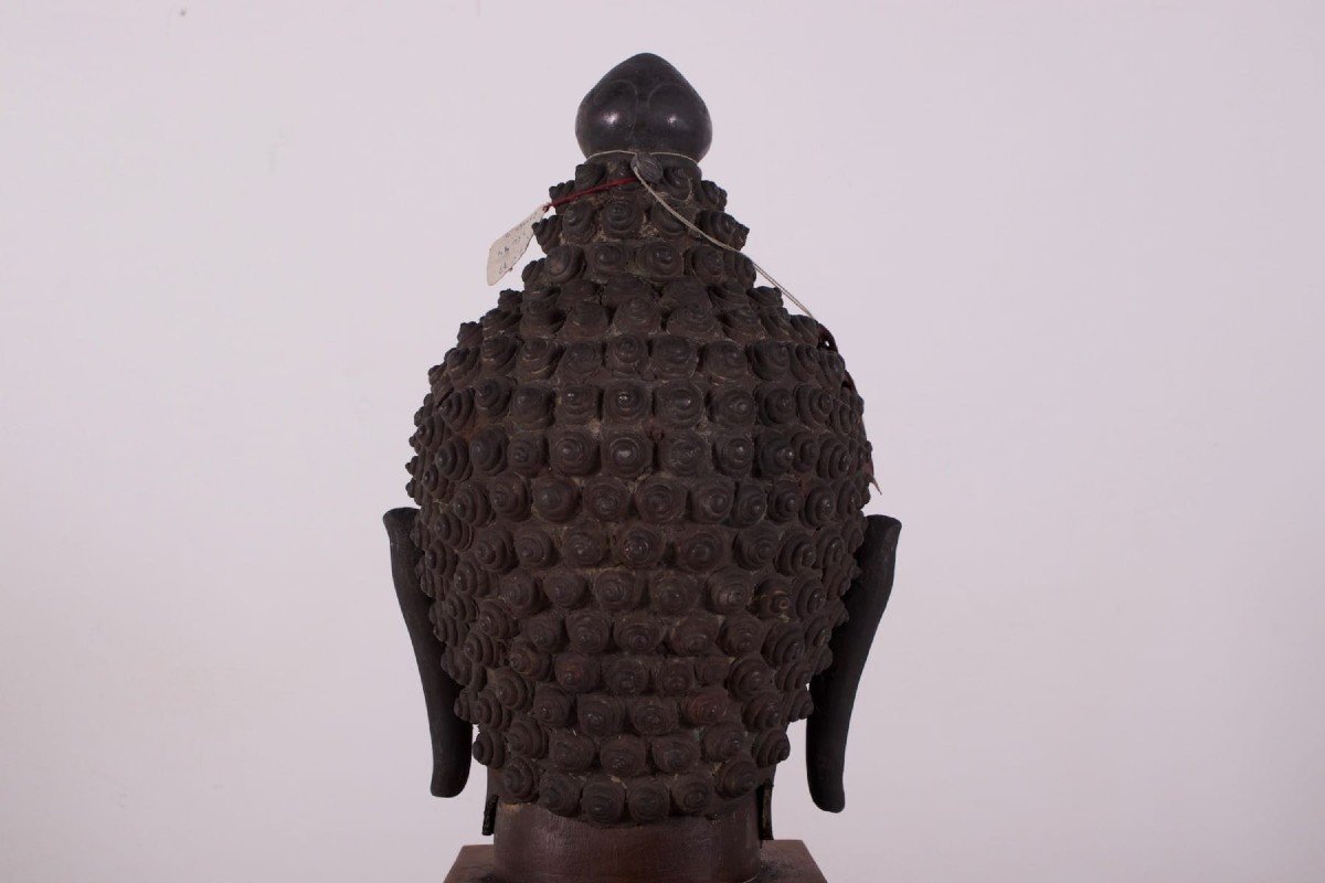 Large Bronze Buddha Head Lan Na-photo-4