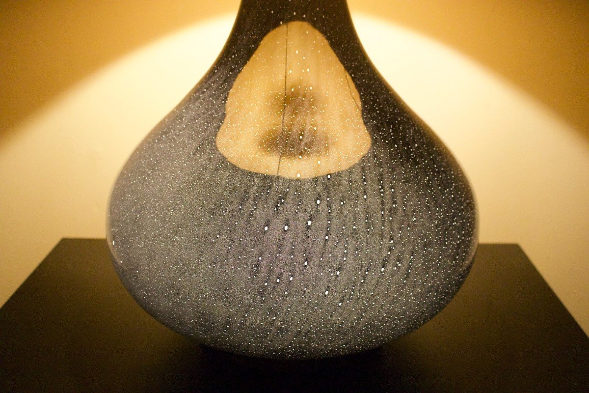 Lampe De Sol En Verre Soufflé Noir.-photo-3