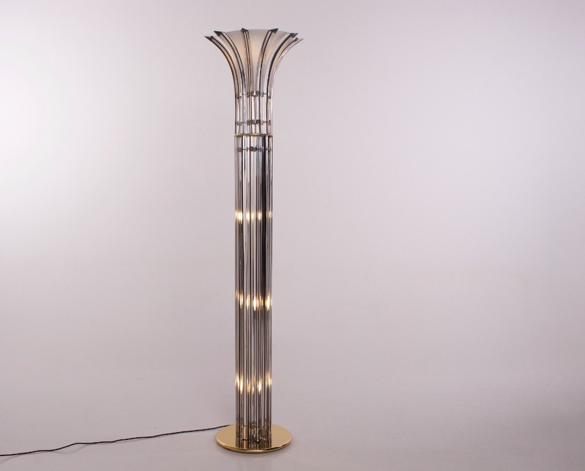 Importante lampe sur pied "Curve Tryedal" en verre de Murano, Alberto Dona, années 80.