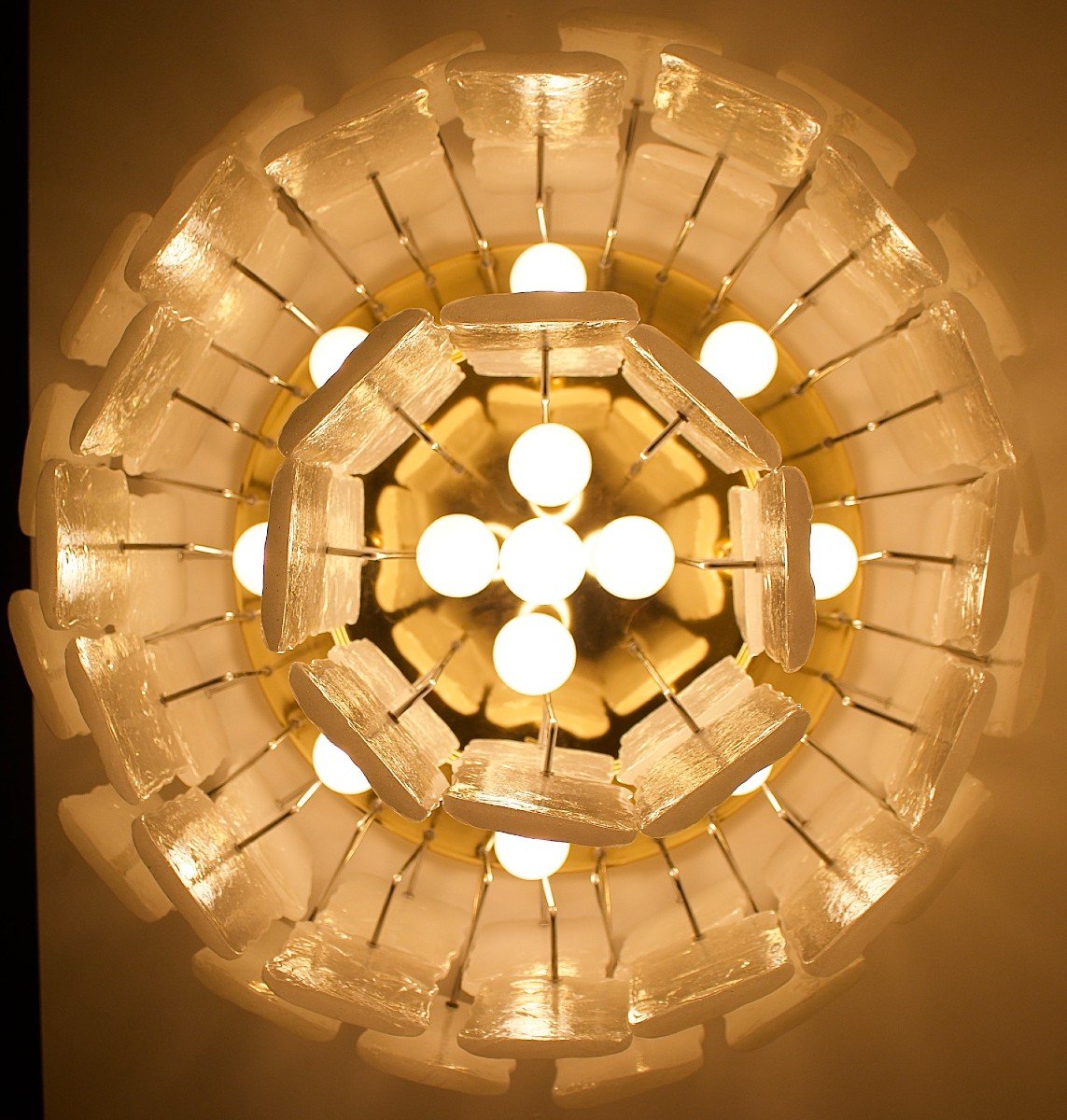 Grand Plafonnier En Verre De Murano Et Laiton.-photo-3