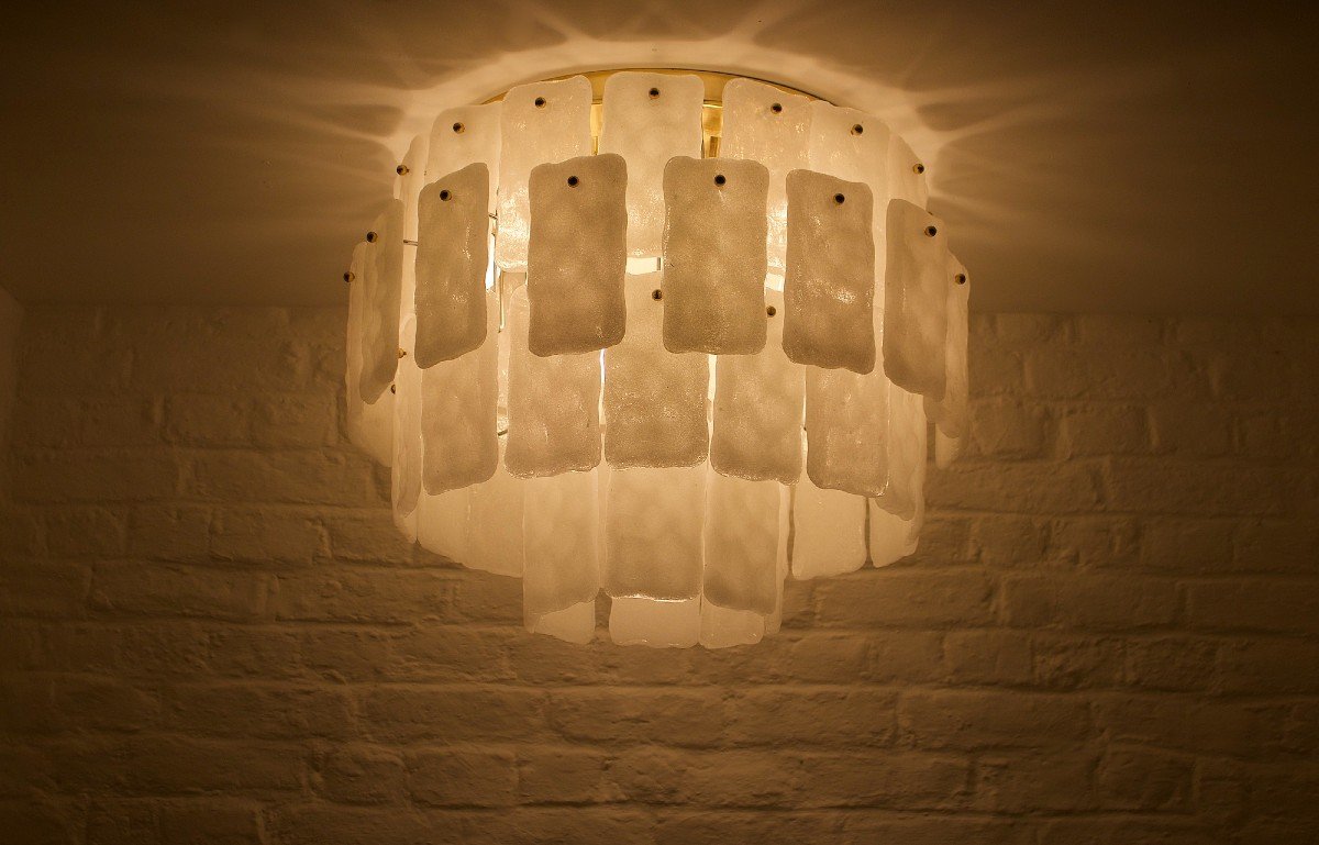 Large Murano Glass And Brass Ceiling Light.