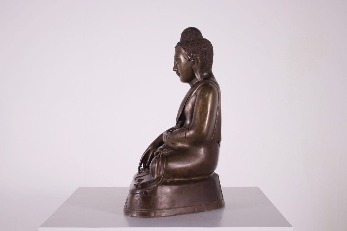 Bouddha Birman En Bronze, époque Mandalay.-photo-3