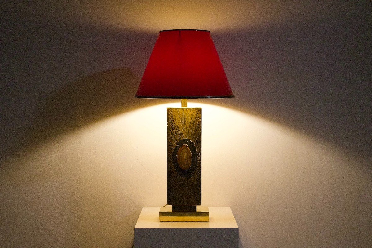Brass And Agate Lamp By Georges Mathias For De Gandt.-photo-2