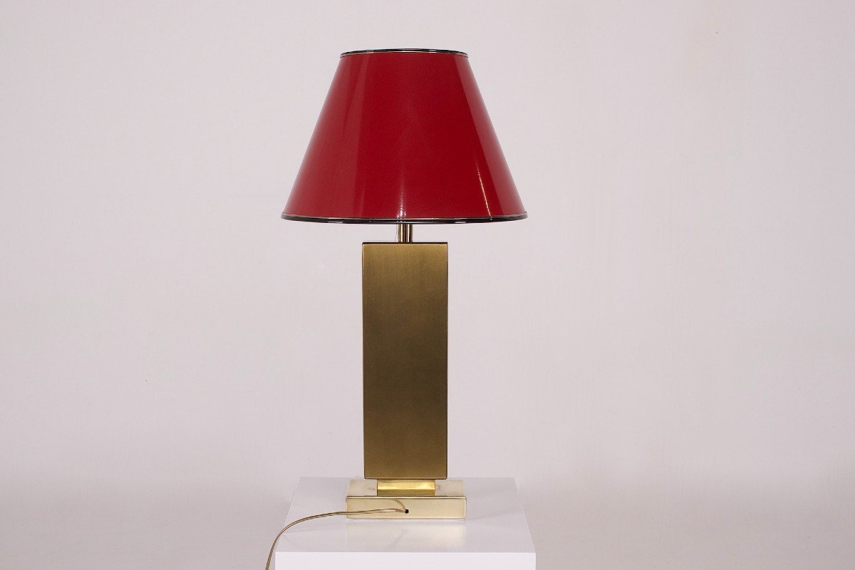 Brass And Agate Lamp By Georges Mathias For De Gandt.-photo-3