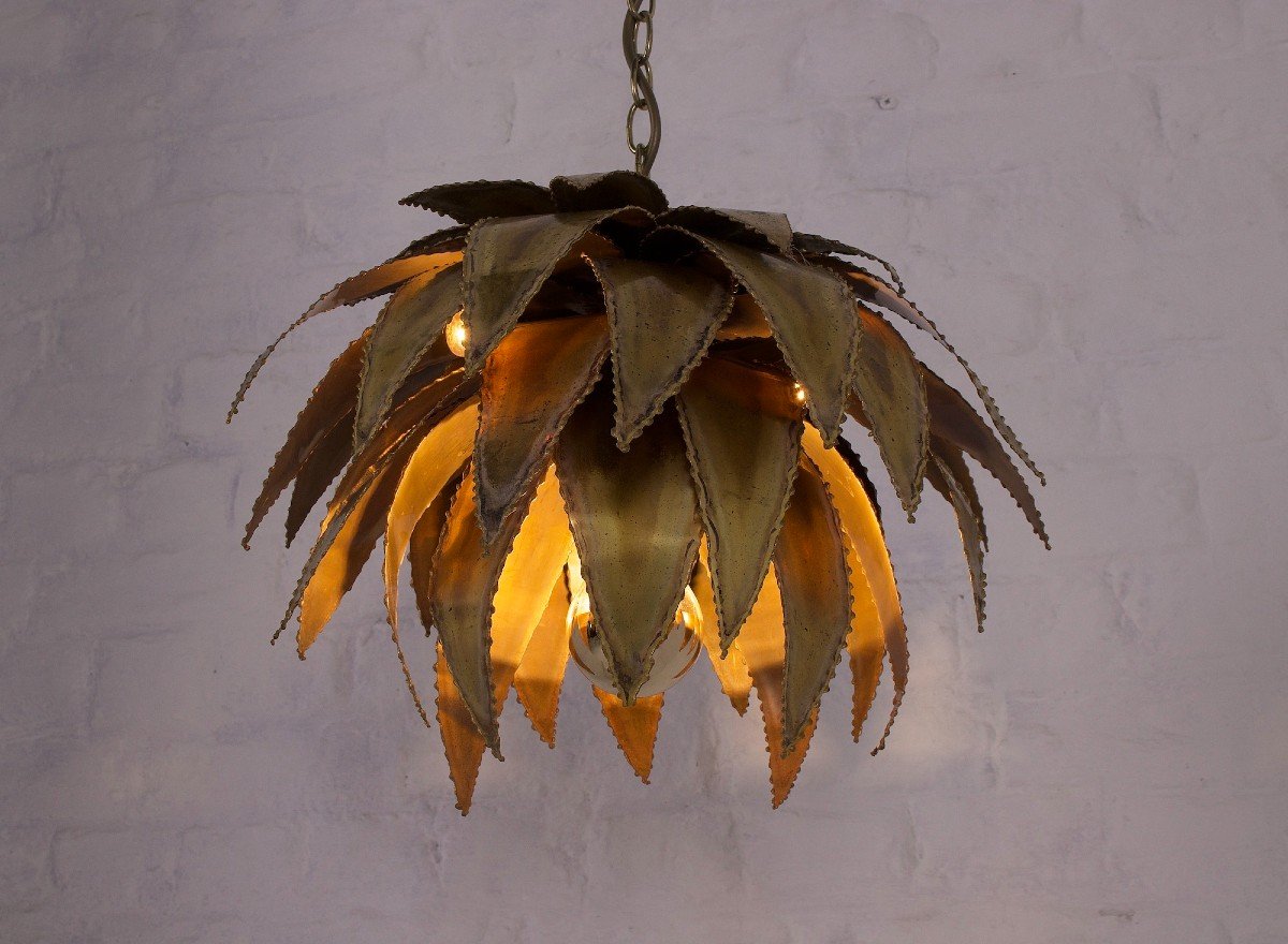 Lustre en laiton Maison Jansen, années 70.-photo-2