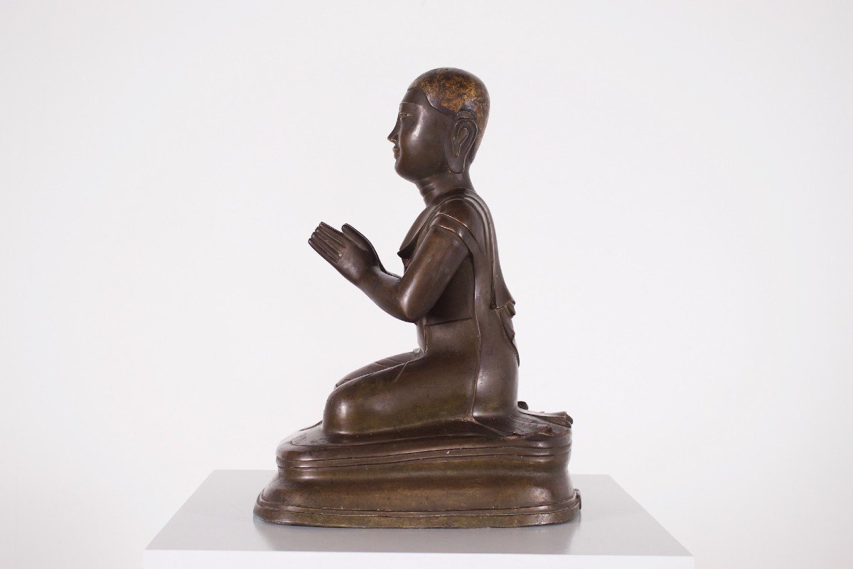 Adorant Moggallana En Bronze, Birmanie.-photo-3