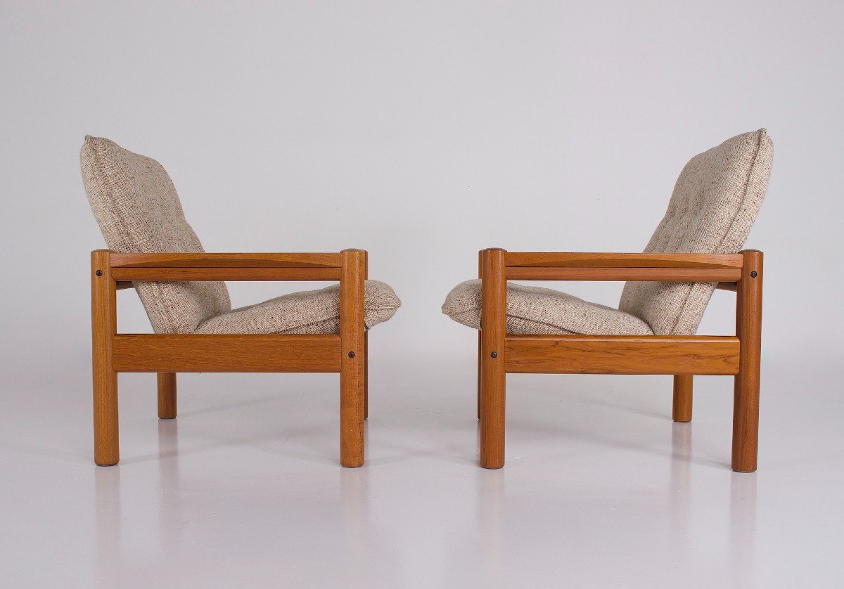Deux fauteuil en teck et laine, Danemark.-photo-2