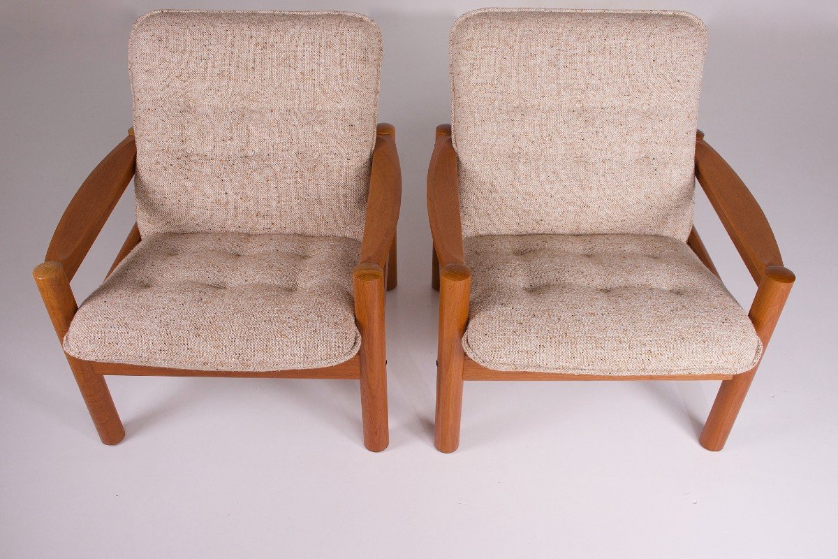 Deux fauteuil en teck et laine, Danemark.-photo-1