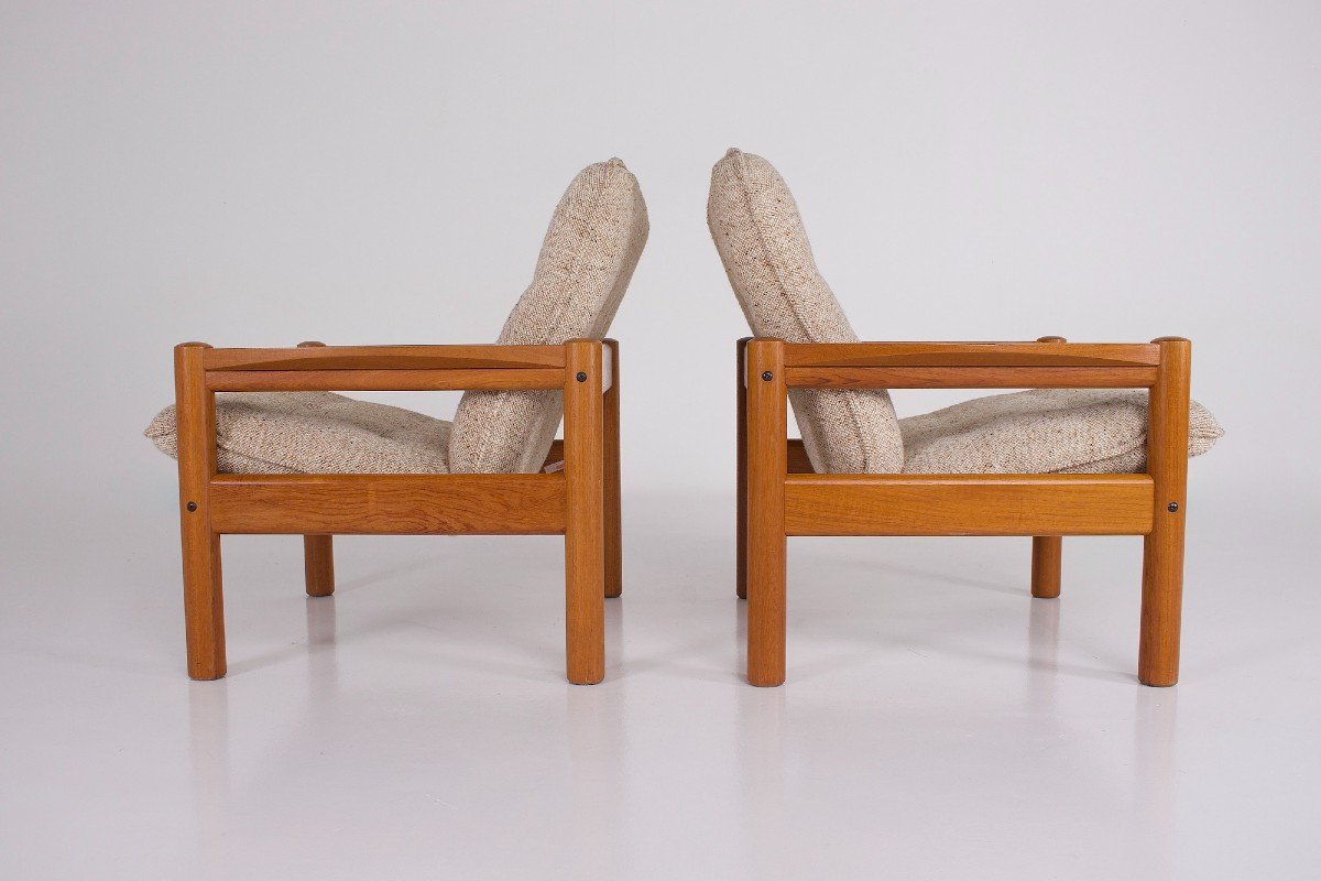 Deux fauteuil en teck et laine, Danemark.