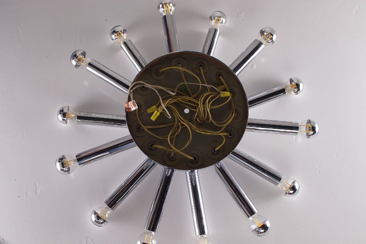Lustre en acier chromé  modèle “Sputnick”, Gaetano Sciolari.-photo-1