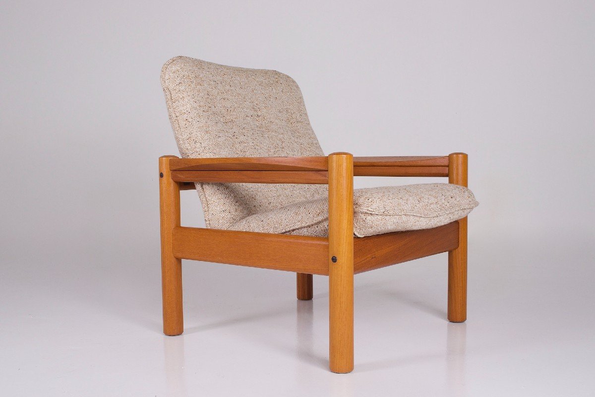 Danish Armchair In Teak And Wool.