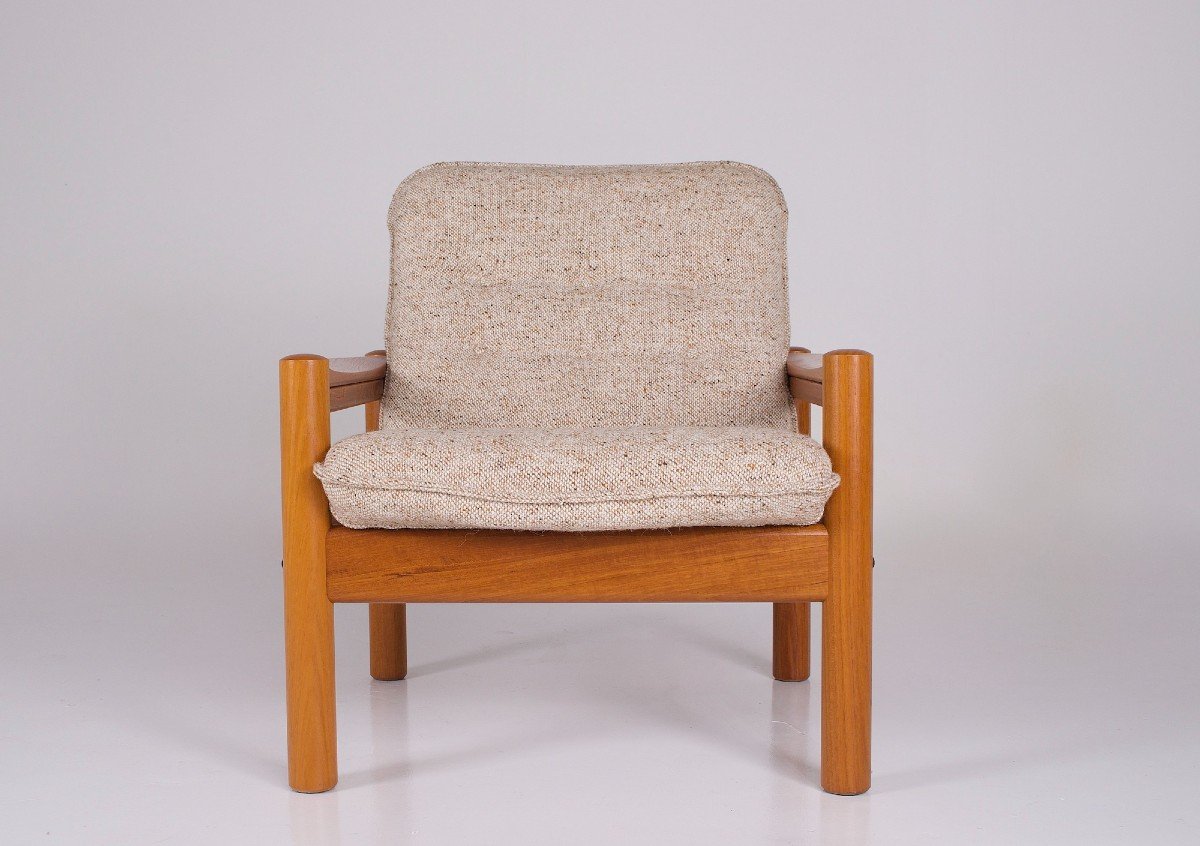 Fauteuil  en teck et laine, Danemark, années 70/80.