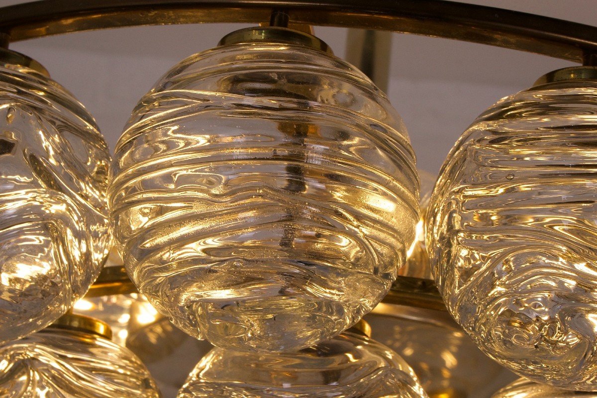 “snowball” Brass And Crystal Ceiling Chandelier-photo-3