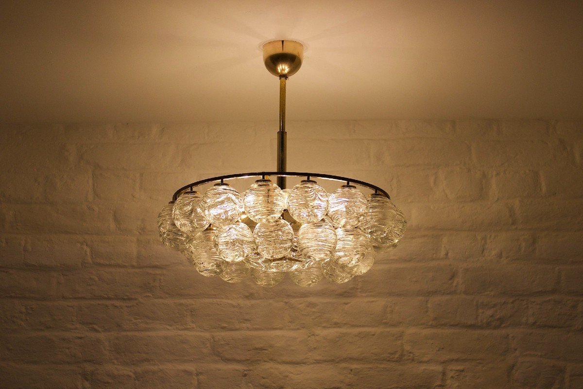 “snowball” Brass And Crystal Ceiling Chandelier