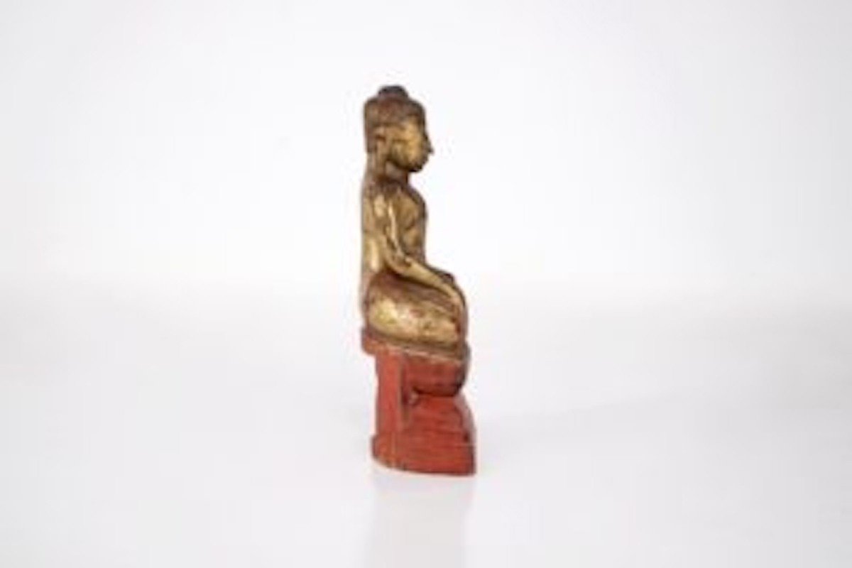 Statue de Bouddha en bois doré, Birmanie.-photo-3