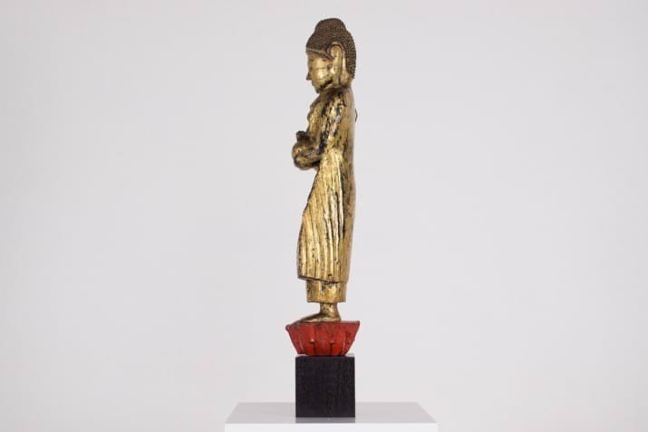 Statue de Bouddha en bois doré, Birmanie,19 ème siècle.-photo-4