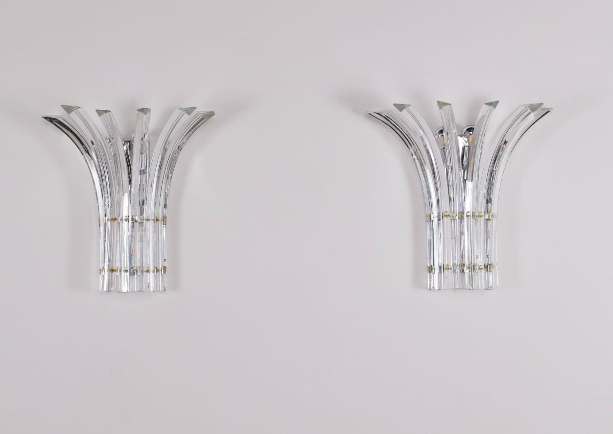 Ensemble de deux appliques en cristal de Murano, Alberto Donà, années 80.-photo-2
