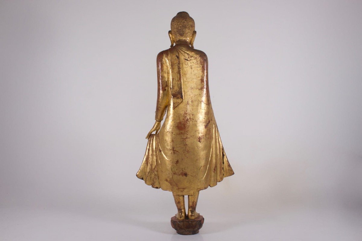 Importante statue de Bouddha en bois doré.-photo-4
