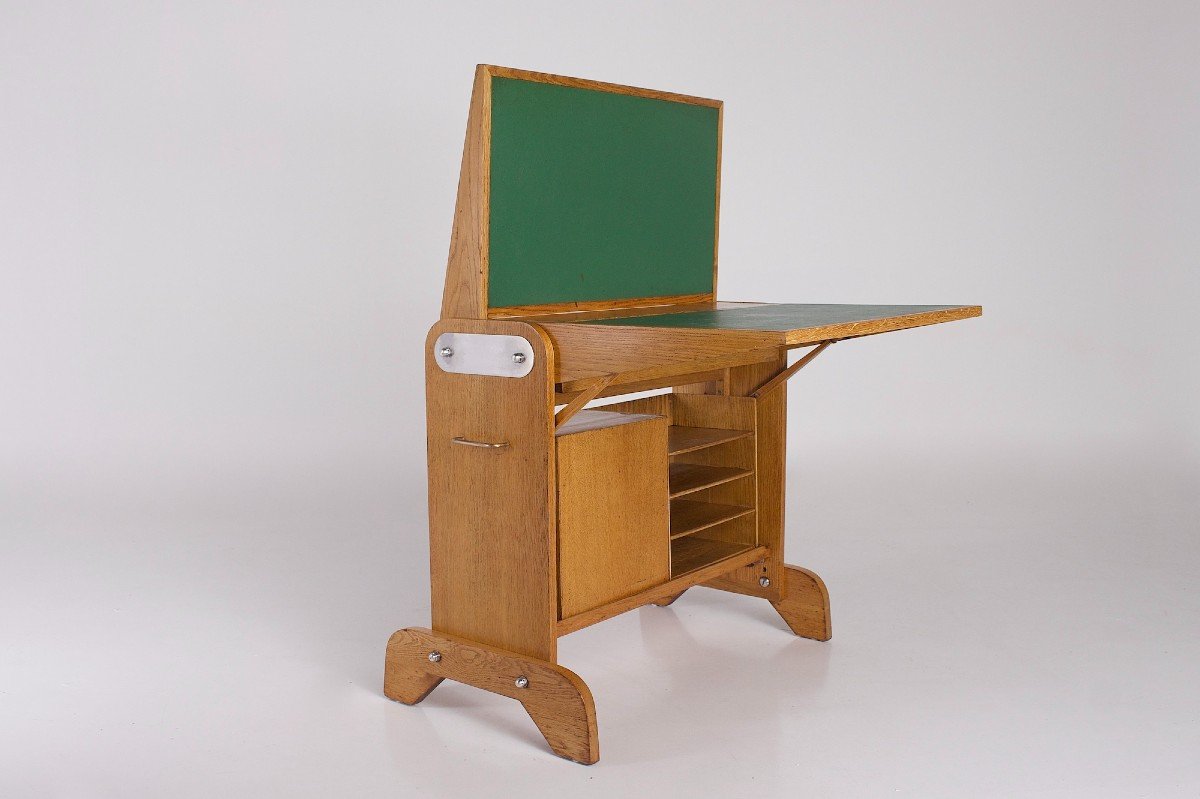 Bureau rétractable en chêne, Raclem éditeur, années 50.-photo-2