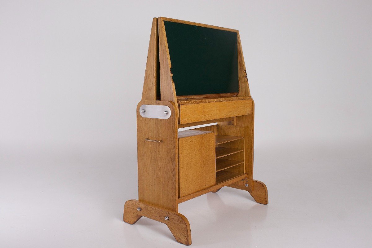 Bureau rétractable en chêne, Raclem éditeur, années 50.-photo-3