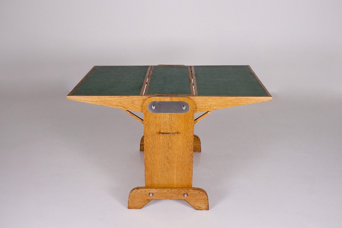 Bureau rétractable en chêne, Raclem éditeur, années 50.