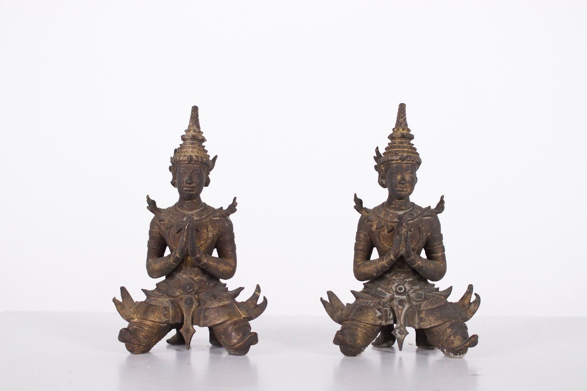 Deux  gardiens Thepphanom en bronze doré, Thaïlande.-photo-3