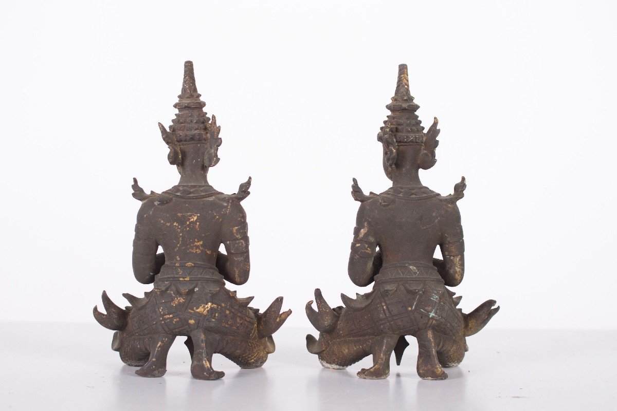 Deux  gardiens Thepphanom en bronze doré, Thaïlande.-photo-4