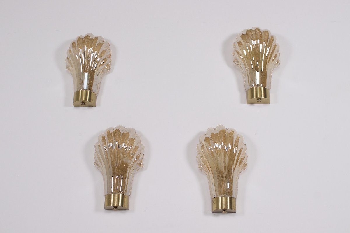 Deux appliques modèle « Coquillage » en verre de Murano.-photo-4
