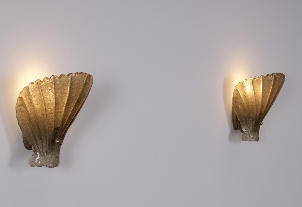 Pair Of "shell" Wall Lights By Vetri Murano