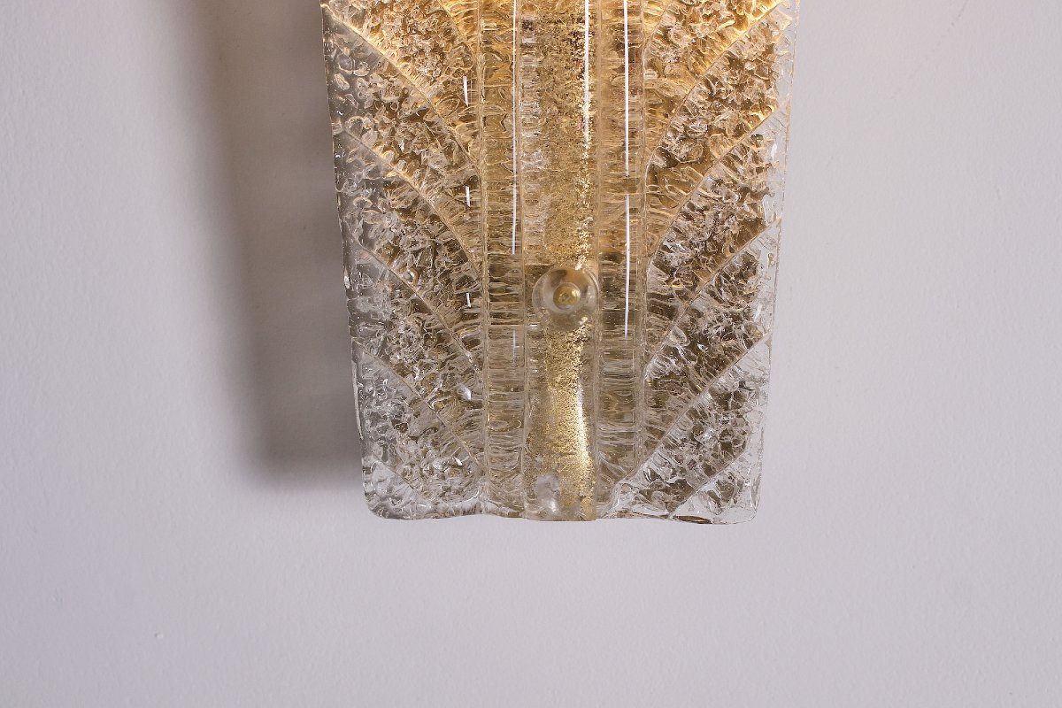 Ensemble de deux importantes appliques modèle  « Feuilles »en verre de Murano, Barovier Toso.-photo-2