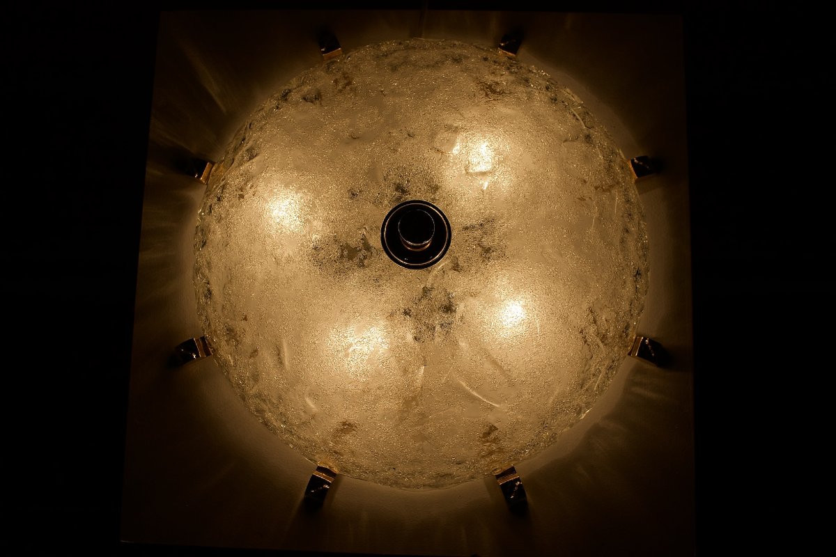 Suspension en verre de Murano et laiton doré, années 70.-photo-3
