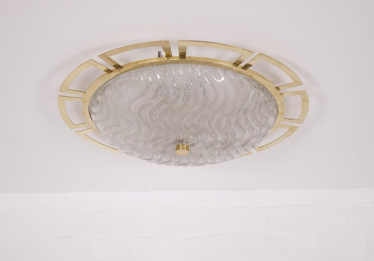 Grande Applique / Plafonnier »soleil » En Laiton Et Murano-photo-3