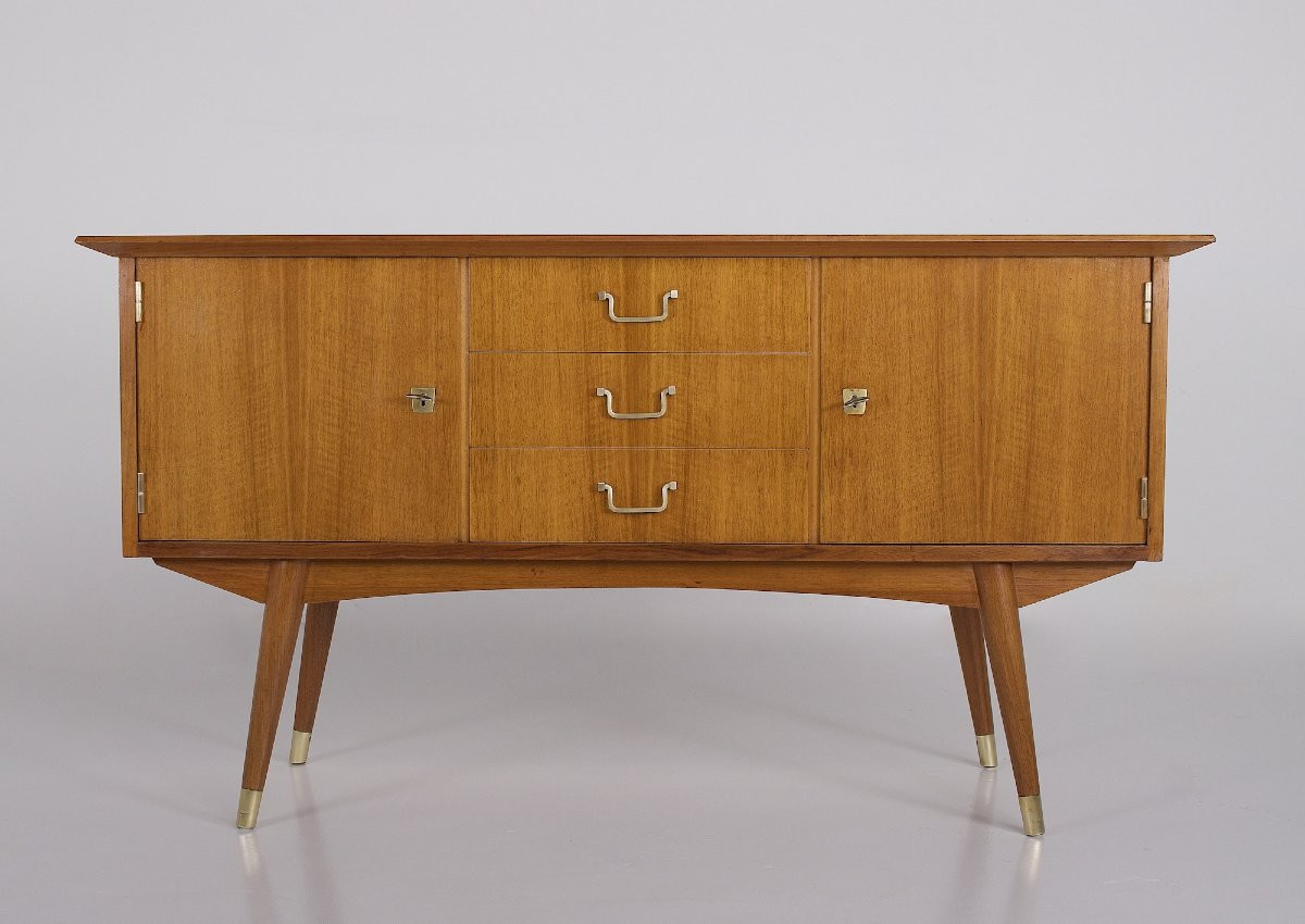 Modernist Sideboard With Brass Compass Legs.-photo-3