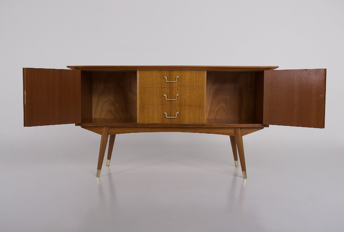 Modernist Sideboard With Brass Compass Legs.-photo-4