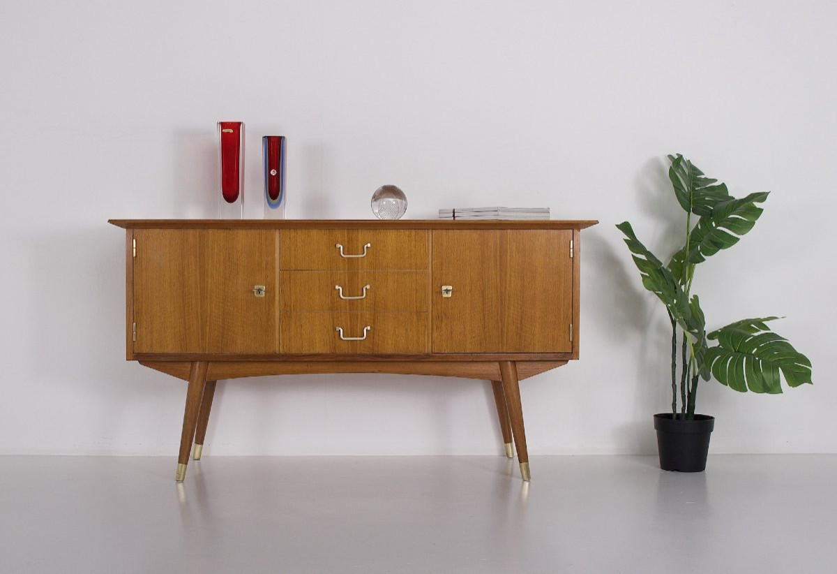 Modernist Sideboard With Brass Compass Legs.-photo-5