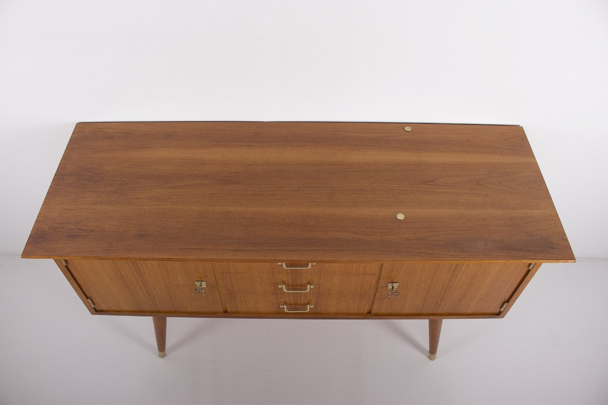 Modernist Sideboard With Brass Compass Legs.-photo-8
