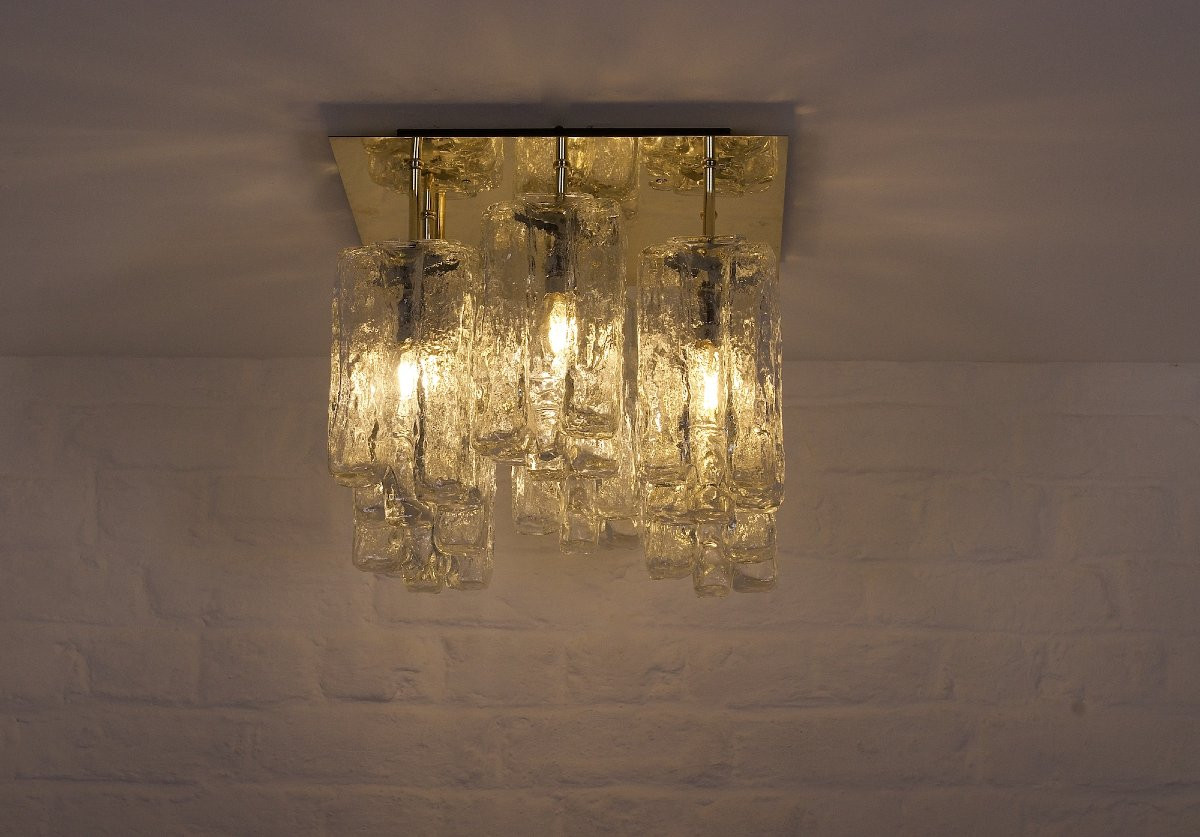 Plafonnier Ice Glass En Laiton Kalmar .-photo-3