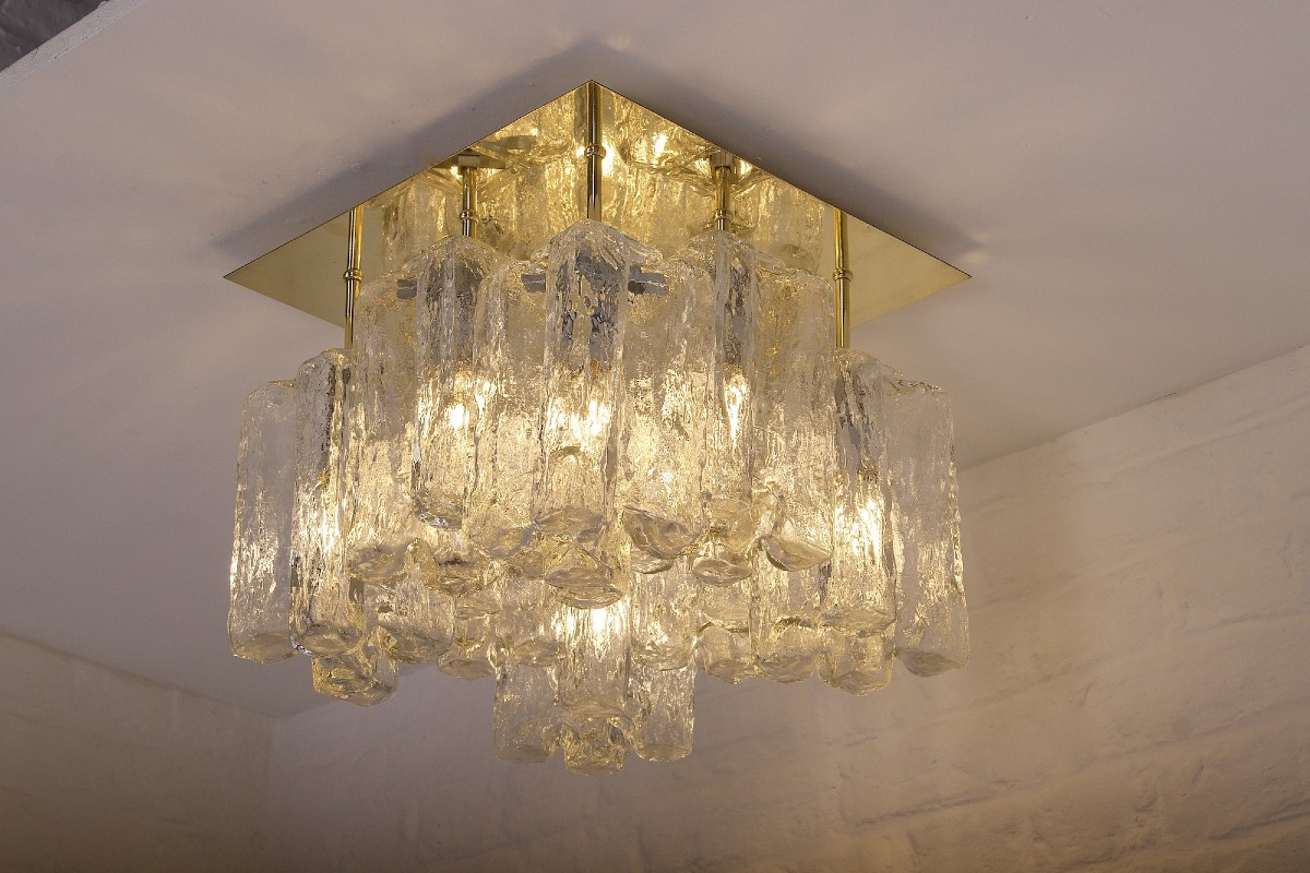 Plafonnier Ice Glass En Laiton Kalmar .