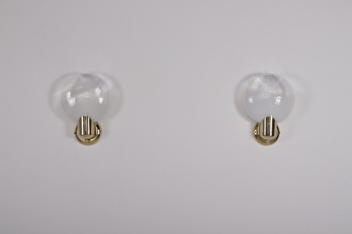 Paire D’appliques Lenticulaire En Verre Opalescent-photo-4